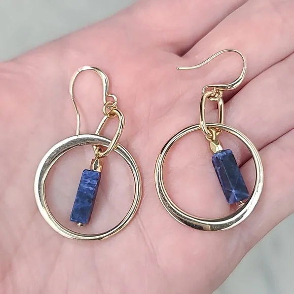 Banana Republic Lapis Lazuli/Gold Hoop Dangle Hook Earrings - Picture 16 of 17